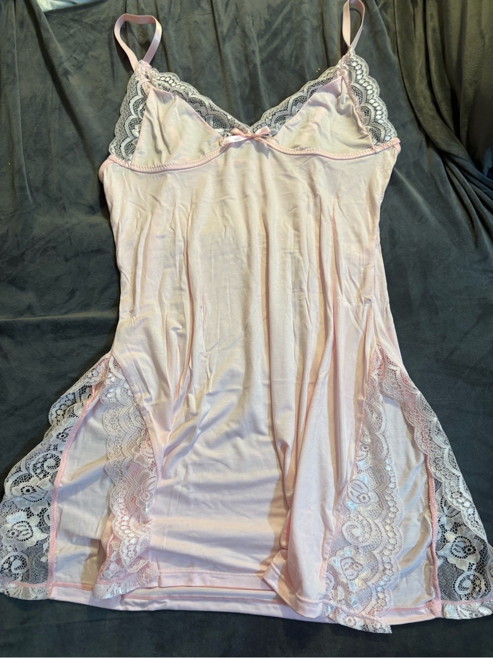 Soft Lace Trim Double Slit Nightdress - Pink